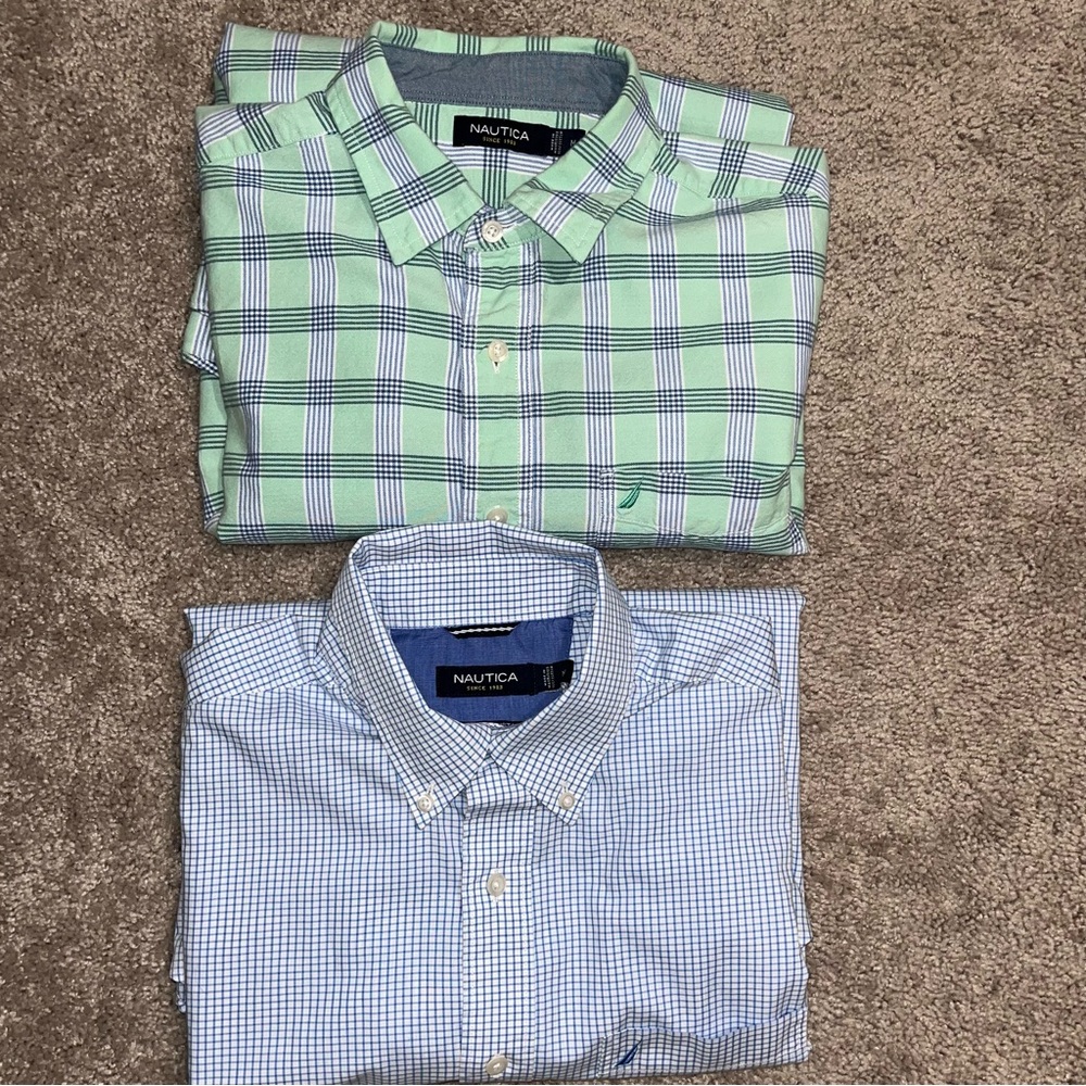 Lot Of 2 Nautica Mens Button Down Shirts Medium VGUC Classic Business Casual